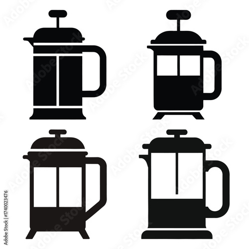french press  vector icons set isolated on white background