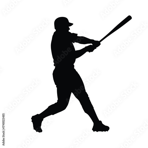 Baseball player swinging bat silhouette batter