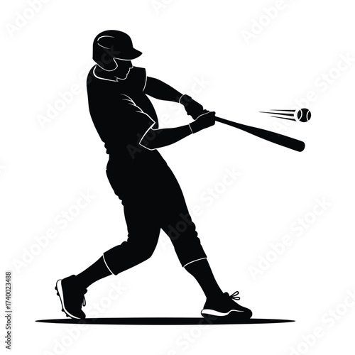 Baseball player swinging bat at ball batter