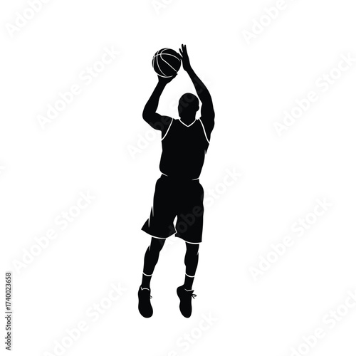 Basketball player shooting a ball silhouette action