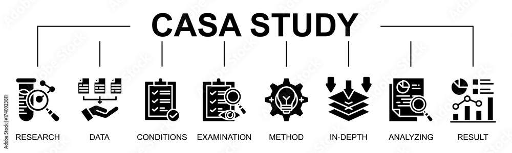Casa Study banner web icon vector illustration concept with icon of case study, research, data, conditions, examination, method
