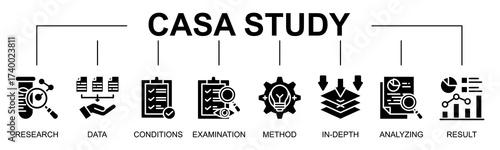Casa Study banner web icon vector illustration concept with icon of case study, research, data, conditions, examination, method
