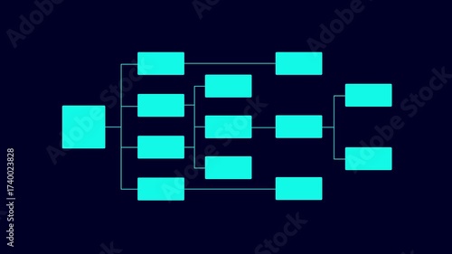 Abstract glowing workflow diagram overlay. Business process mapping and data structure visualization. Digital flowchart interface. Smart planning, project task management. 4k video glowing animation.