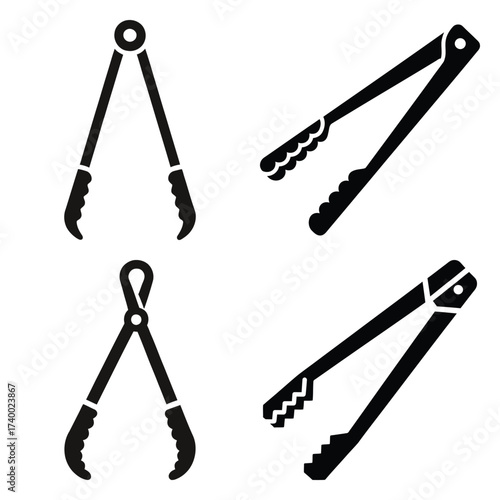 ice tongs  vector icons set isolated on white background
