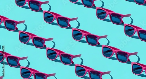 Vibrant Pink Sunglasses Patterned Against a Turquoise Background A Playful Summer Aesthetic
