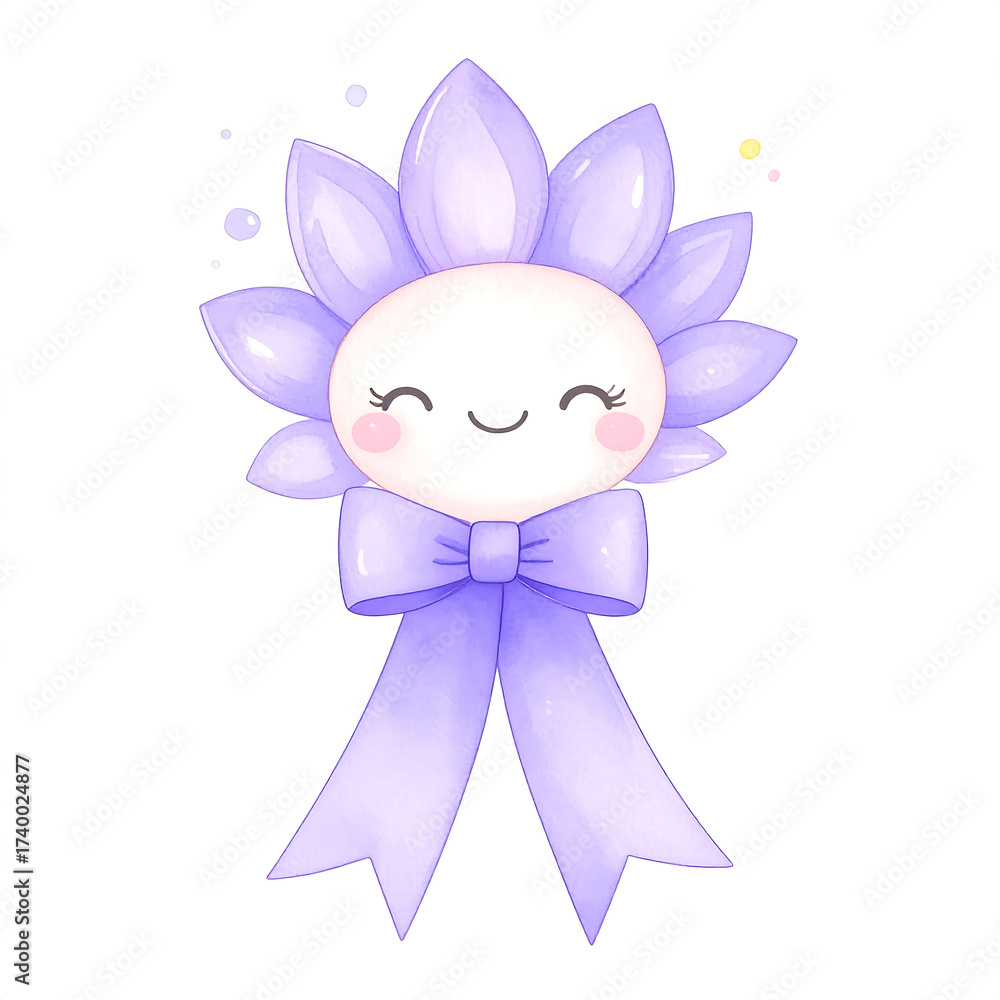 Fototapeta premium Lilac blossom smiles, wearing a ribbon, exudes playful delight