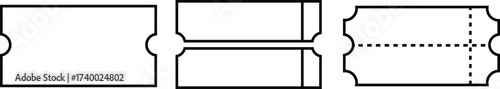 Three black and white graphic representations of ticket shapes coupon voucher