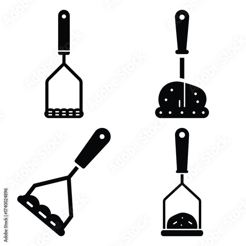 Bilde på lerret potato masher  vector icons set isolated on white background