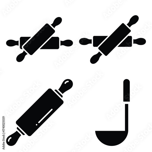 rolling pin  vector icons set isolated on white background