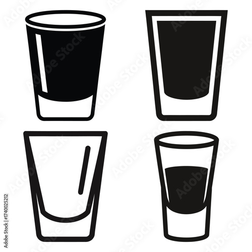 shot glass  vector icons set isolated on white background