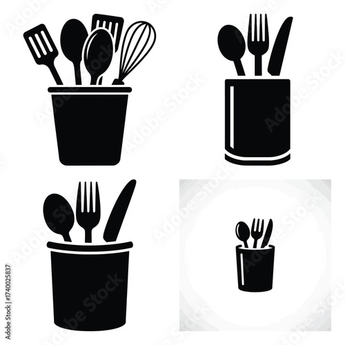 utensil holder  vector icons set isolated on white background