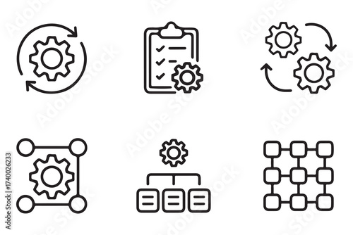 Process Management Gear Icons Vector Set