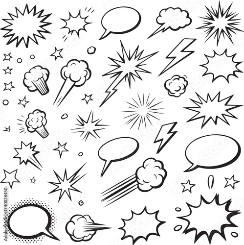 Collection of simple geometric shape doodles and icons