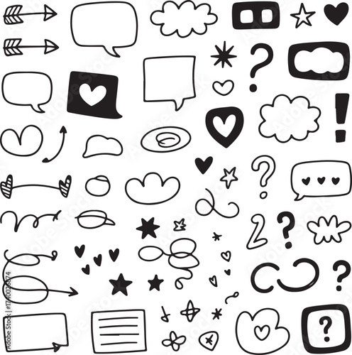 Collection of hand drawn geometric shapes and icons