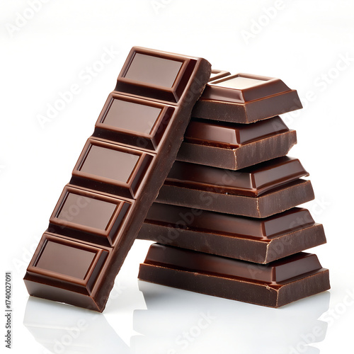 Stack of Dark Chocolate Bars on White Background – 4K HDR Studio Food Photo