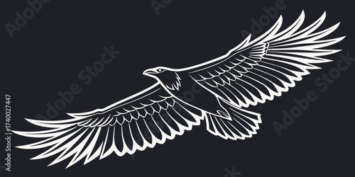 Hawk  in Motion Vector Art mountains beck view dark background.