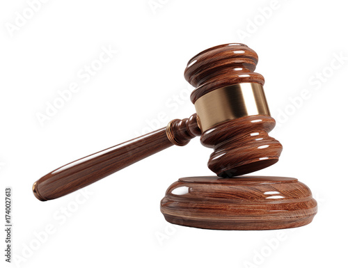 Wooden gavel resting,  golden band