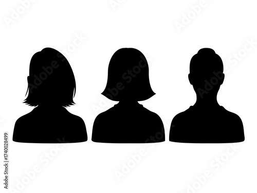 Silhouette Set of Women in Profile and Front View .Diverse Collection Of Black Human Head Silhouettes With Various Hairstyles profile face
