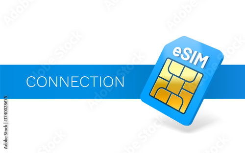 E-Sim chip banner, mobile communication with the operator. Vector illustration