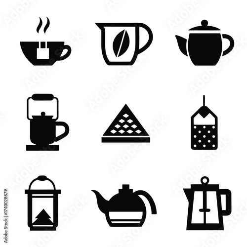 Wallpaper Mural Collection of black icons for tea and coffee brewing and serving teapot kettle Torontodigital.ca