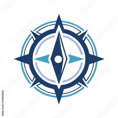 Dark blue and light blue compass rose graphic with white background navigation direction