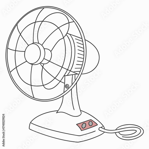 Illustration of a vintage electric fan, the image shows a classic appliance for cooling, highlighting its design and functionality