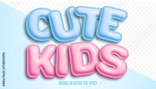 Cute kids 3d editable vector text effect in pastel blue and pink colors for playful children design projects