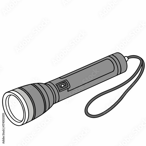 Illustration of a gray flashlight with a wrist strap, showcasing its design and functionality for lighting purposes in various situations