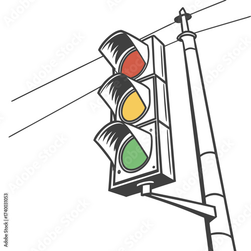 Illustration of a traffic light, a signaling device used to regulate the flow of vehicles and pedestrians at intersections for safety and order