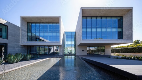 Wallpaper Mural Modern Architectural Building with Reflecting Pool and Stone Facade Torontodigital.ca