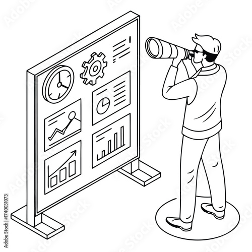 Businessman examining data display