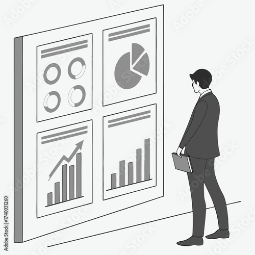 Businessman reviewing data visualizations