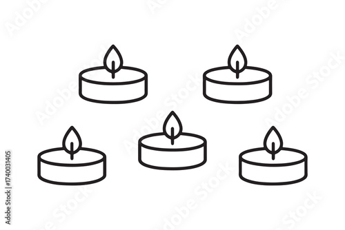 Diwali candle set outline style vector featuring tea light candles on white background