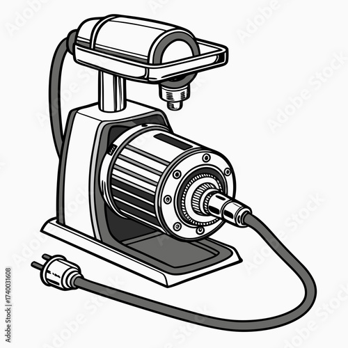 Vector art of isometric illustration of a meat grinder this detailed design showcases the essential components and connections of a modern meat grinder