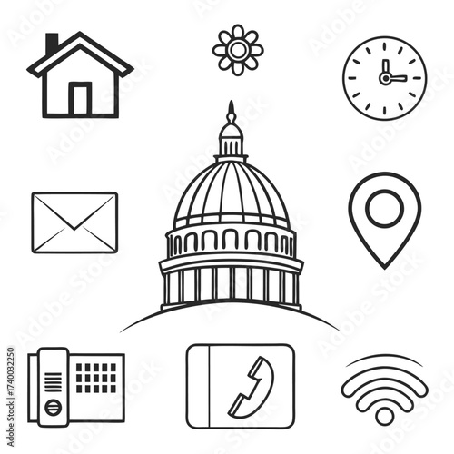 Capitol building icons communication illustration