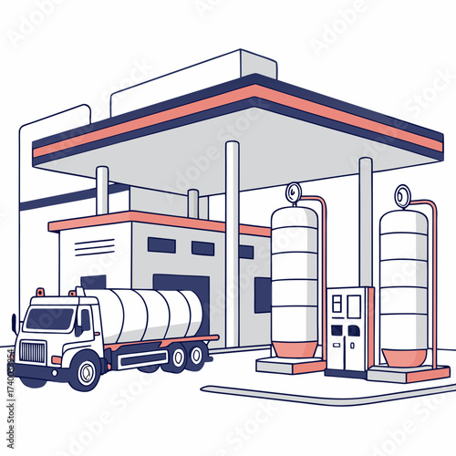 Illustration of a gas station with fuel truck, fuel pump and fuel tank vector illustration of a gas station with truck and tanks
