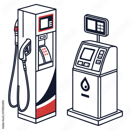 Vector art of isometric illustration of a gas station pump fuel dispenser for gasoline, diesel, and other fuels filling station equipment for vehicles and cars