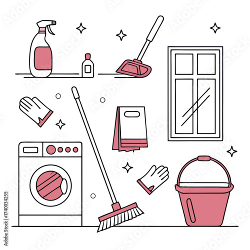 Cleaning tools and supplies illustration
