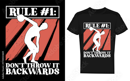 Athletic silhouette of a discus thrower in motion illustrating the rule 1 don t throw it backwards for track and field