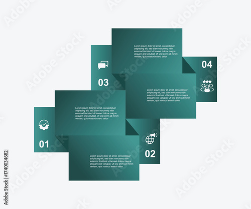 Business infographic template vector with 4 step paper style and green colours.