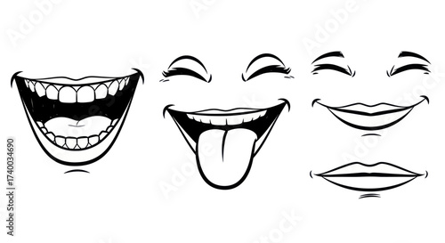 Cartoon mouths showing different expressions in black and white.