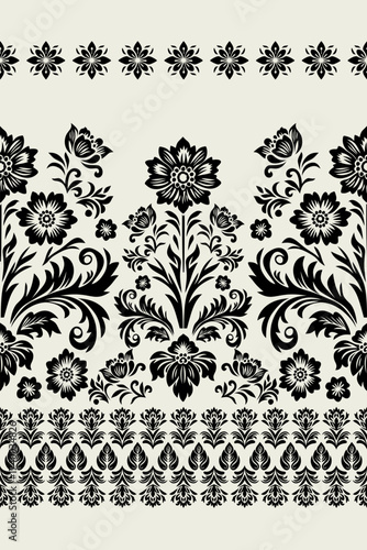 Ikat floral paisley embroidery seamless pattern. Ikat ethnic flower oriental pattern traditional. Motifs African boho. Ethnic ikat floral Border Indian floral Aztec embroidery border