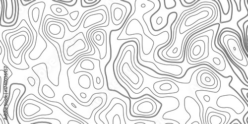 Gray topographic line contour map background, geographic grid map