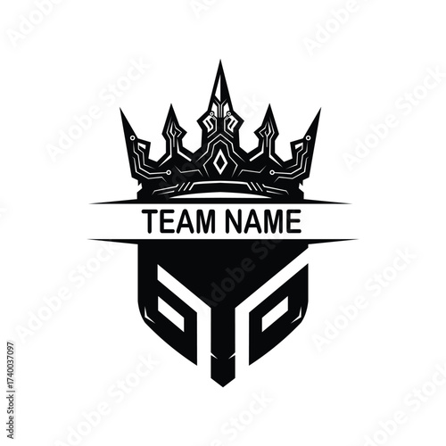 Vector art of elegant esports logo featuring a crown and shield, perfect for team branding