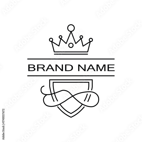 Vector art of elegant crown and shield logo, a minimalist design for brand identity