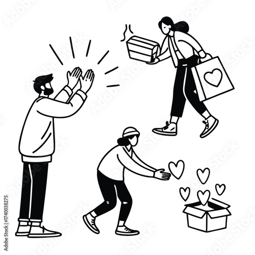 Diverse people offering charitable assistance illustration