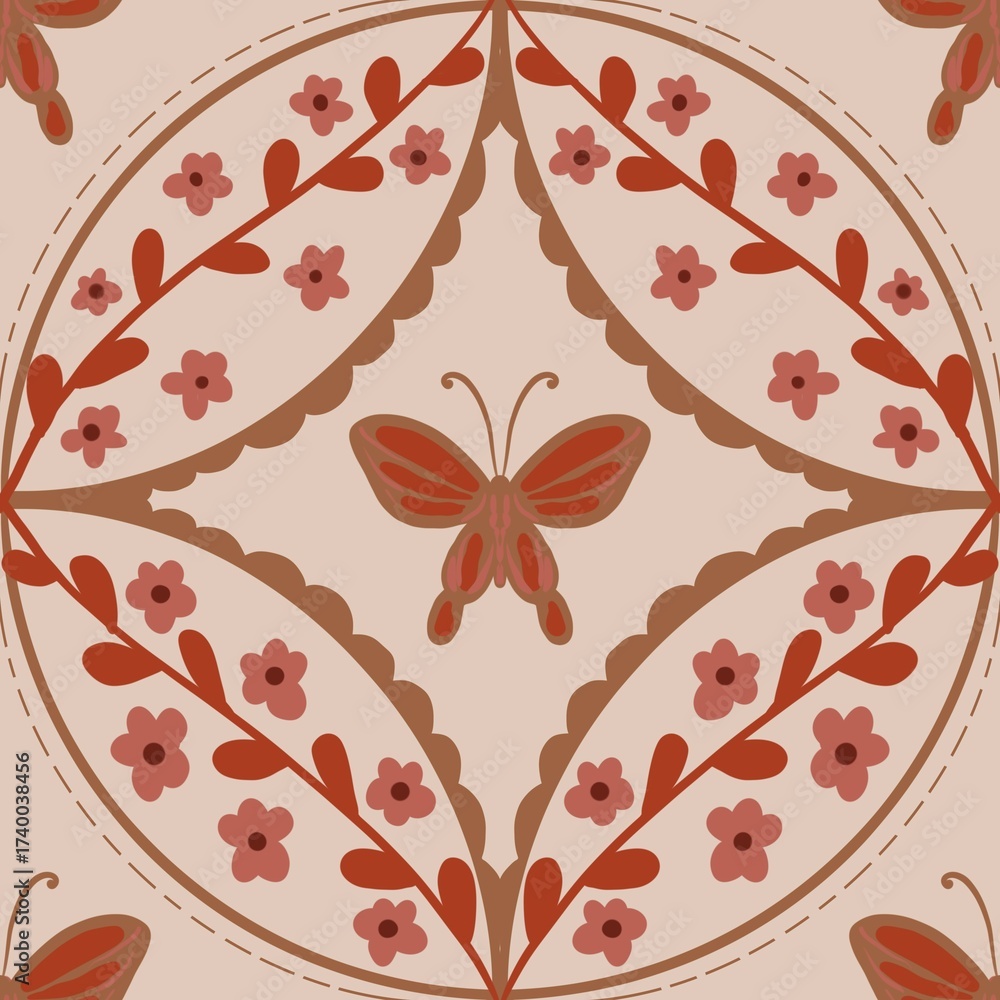 Fototapeta premium Autum Winter Pattern Background Illustration For Cover, Banner, Notes. Fall Winter Aesthetic Background. Plant And Flower Pattern Background.