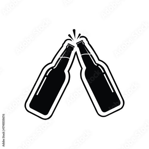 Vector art of two beer bottles clinking together, celebrating a special occasion or event