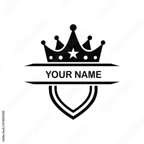 Vector art of customizable logo featuring a crown and shield, perfect for personal or business branding