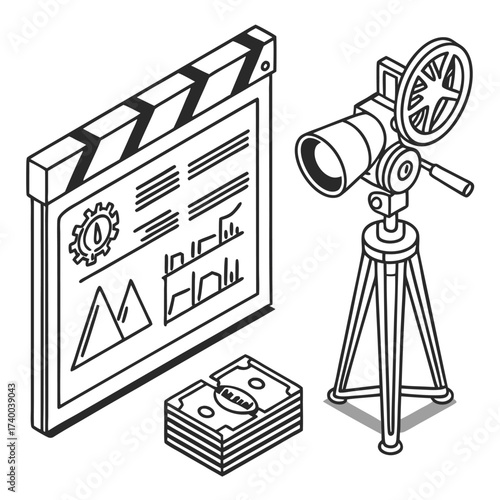 Film production money isometric design